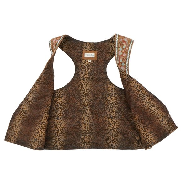 New Tasha Polizzi Heavily Beaded Floral Embroidered Brown Leather Western Vest L - Picture 11 of 15